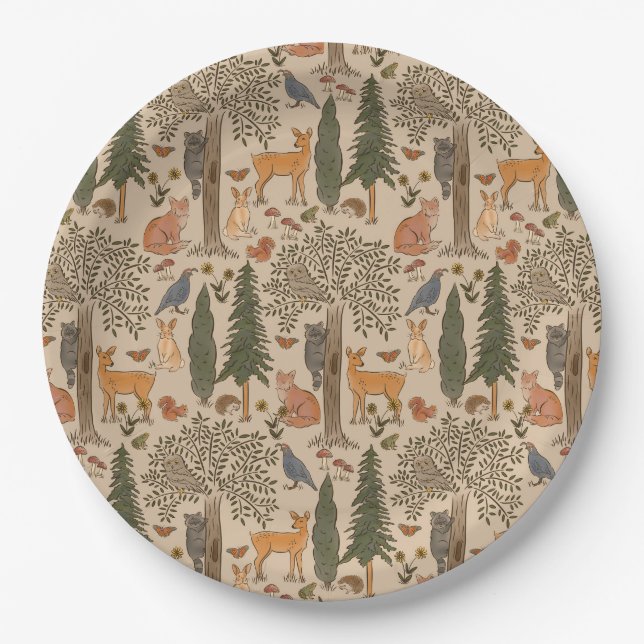 Rustic Woodland Forest Animals Boy Baby Shower Paper Plates (Front)