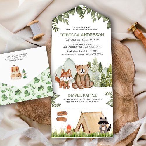 Rustic Woodland Forest Animals Camping Baby Shower All In One Invitation