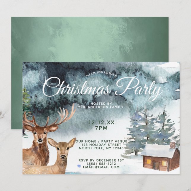 Rustic Woodland Forest Animals Christmas Party Invitation (Front/Back)