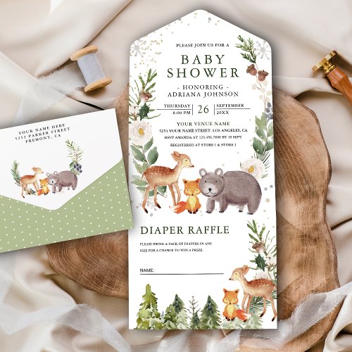 Rustic Woodland Forest Cute Animals Baby Shower All In One Invitation