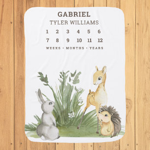 Rustic Woodland Forest Cute Animals Milestone Baby Blanket