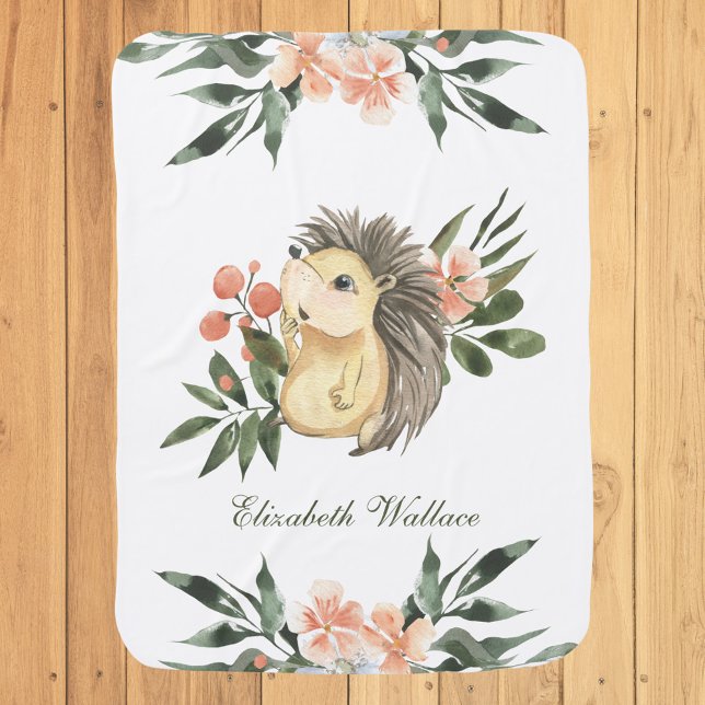 Rustic Woodland Forest Cute Hedgehog Baby Blanket (Creator Uploaded)