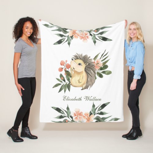 Rustic Woodland Forest Cute Hedgehog Fleece Blanket