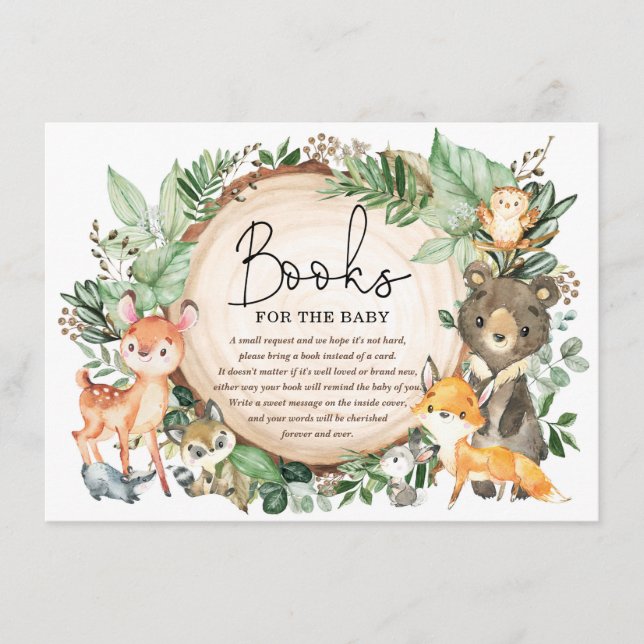 Rustic Woodland Forest Greenery Books for Baby Enclosure Card (Front)