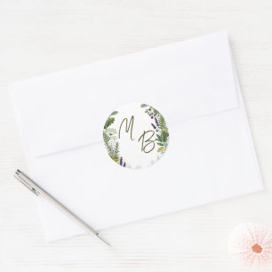 Rustic Woodland Forest Greenery Initials Wedding Classic Round Sticker