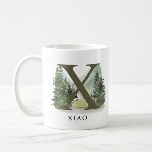 Rustic Woodland Forest Letter X Monogram Name  Coffee Mug