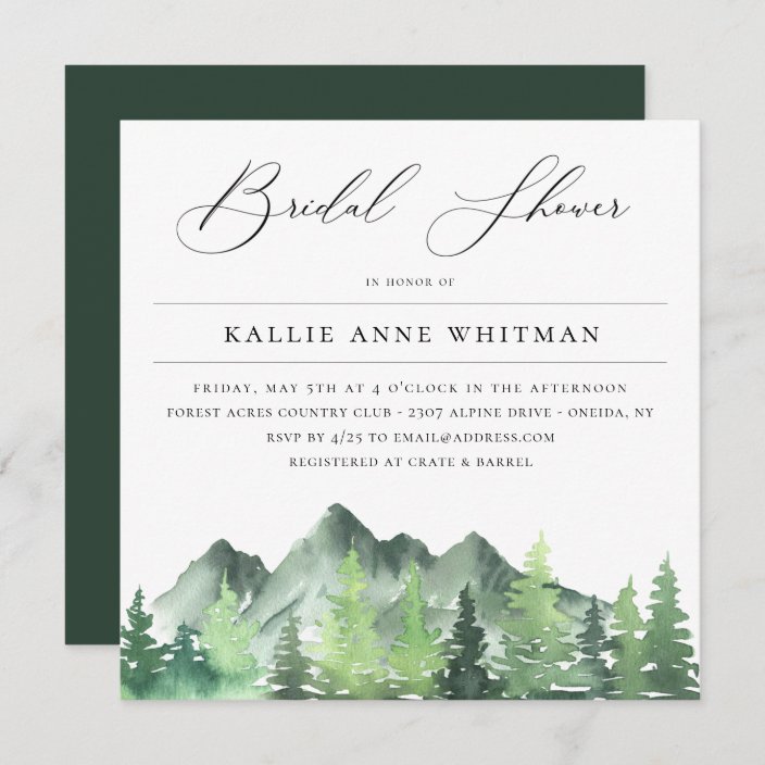 Rustic Woodland Forest Mountain Bridal Shower Invitation | Zazzle