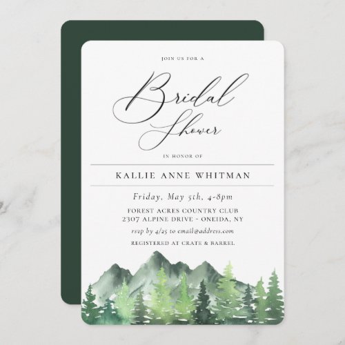 Rustic Woodland Forest Mountain Bridal Shower Invitation