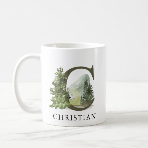 Rustic Woodland Forest Mountain Letter C Monogram  Coffee Mug