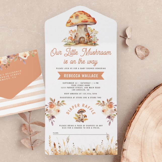 Rustic Woodland Forest Mushroom Baby Shower All In One Invitation (Creator Uploaded)