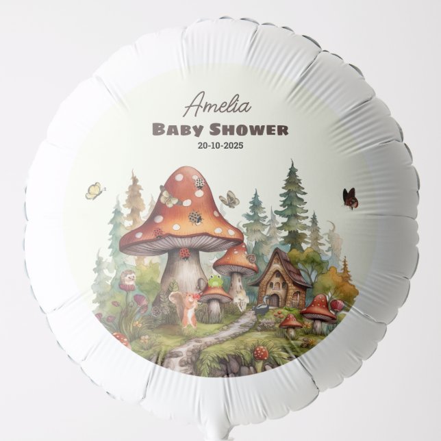 Rustic Woodland Forest Mushroom Baby Shower Fall  Balloon (Front)