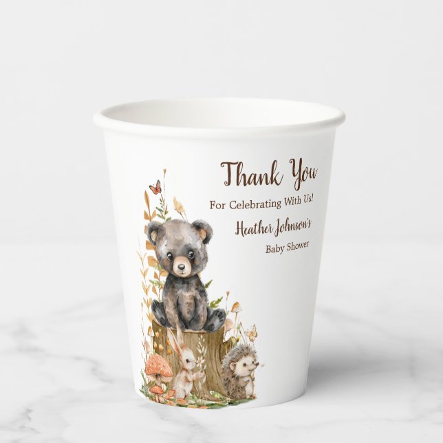 Rustic Woodland Forest Neutral Baby Shower Paper Cups (Front)
