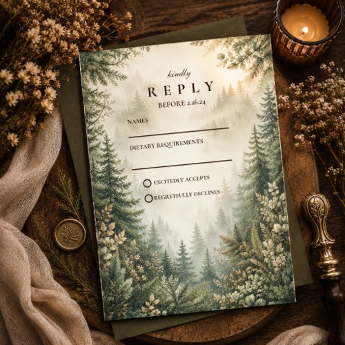 Rustic Woodland Forest Wedding RSVP Card
