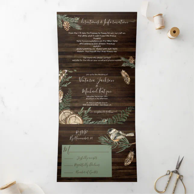 Rustic Woodland Forest Wedding Tri-Fold Invitation | Zazzle