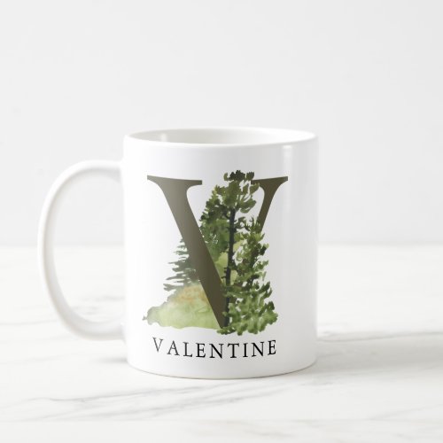 Rustic Woodland Forst  Letter V Monogram Name Cof Coffee Mug