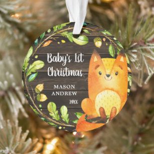 baby's first christmas fox ornament