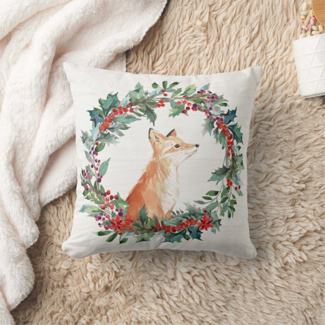 Rustic Woodland Fox Christmas Throw Pillow (Blanket)