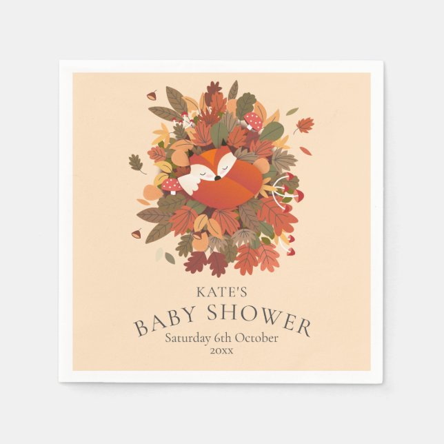 Rustic Woodland Fox Cub Baby Shower / Sprinkle Napkins (Front)