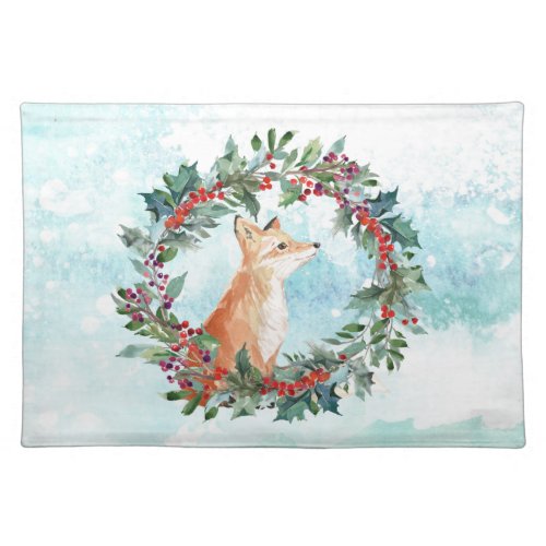 Rustic Woodland Fox Watercolor Christmas Cloth Placemat