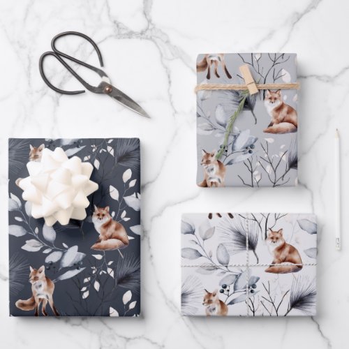 Rustic Woodland Fox Winter Leaves Wrapping Paper Sheets