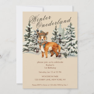 Rustic Woodland Fox Winter Onederland Invitation