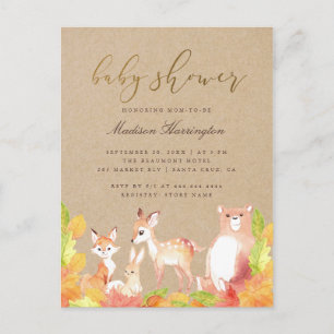Rustic Woodland Friends Of The Forest Baby Shower Invitation Postcard