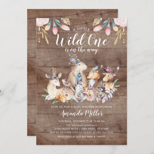 Rustic Woodland Friends Wild One Baby Shower Invitation