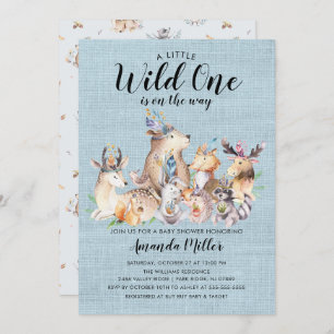 Rustic Woodland Friends Wild One Baby Shower Invitation