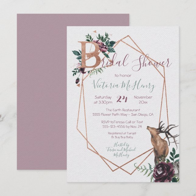 Rustic Woodland Geometeric Watercolor Invitation (Front/Back)
