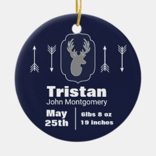 Rustic Woodland Gray Deer & Navy Photo Ceramic Ornament