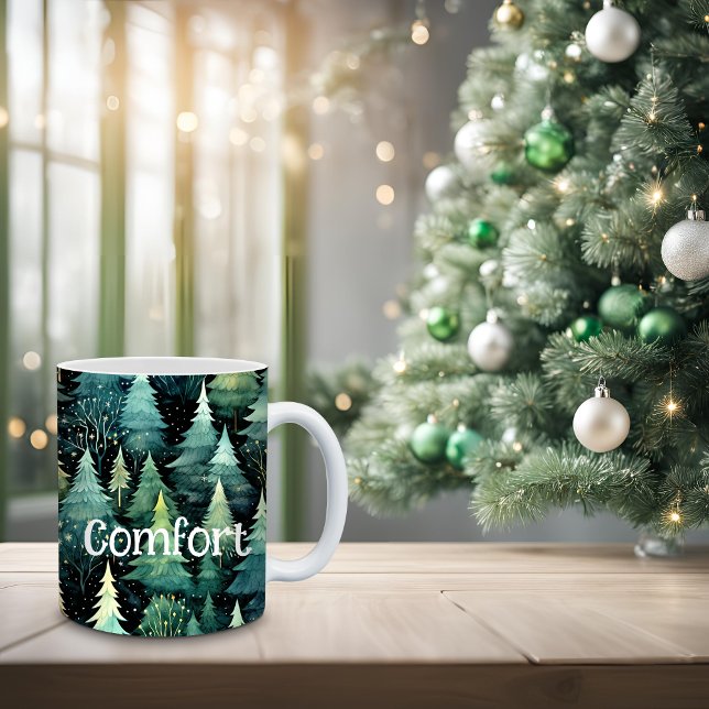 Rustic Woodland Green Christmas Giant Coffee Mug (Rustic Woodland Mug)