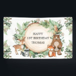Rustic Woodland Greenery Animals Happy Birthday Banner<br><div class="desc">This unique design features a group of adorable forest animals and lush watercolor greenery. Personalize the banner with your own text by clicking the "personalize" button.</div>