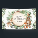Rustic Woodland Greenery Animals Happy Birthday Banner<br><div class="desc">This unique design features a group of adorable forest animals and lush watercolor greenery. Personalize the banner with your own text by clicking the "personalize" button.</div>