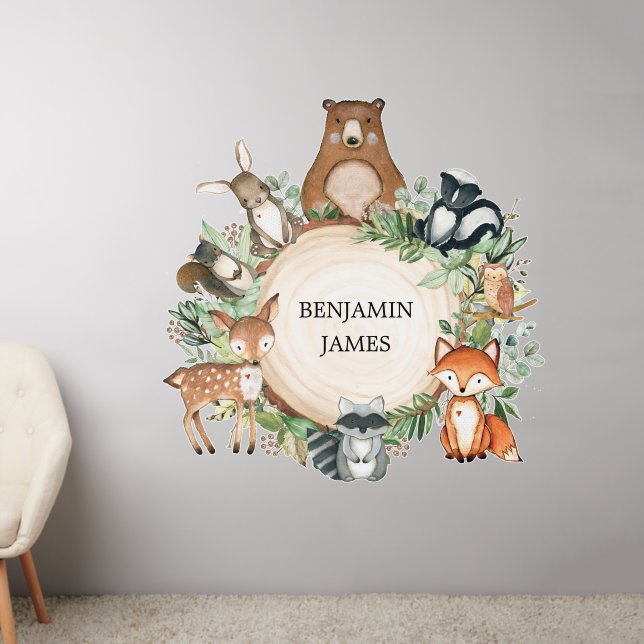 Rustic Woodland Greenery Baby Animals Nursery Room Wall Decal (Living Room 2)