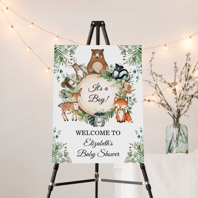 Rustic Woodland Greenery Baby Animals Welcome Foam Board (In Situ (Stand))