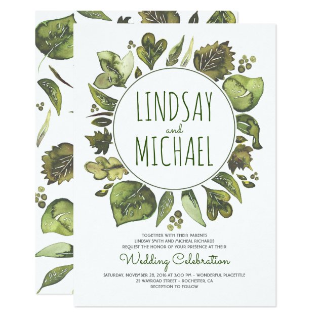 Rustic Woodland Greenery Modern Wedding Invitation