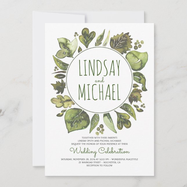 Rustic Woodland Greenery Modern Wedding Invitation (Front)