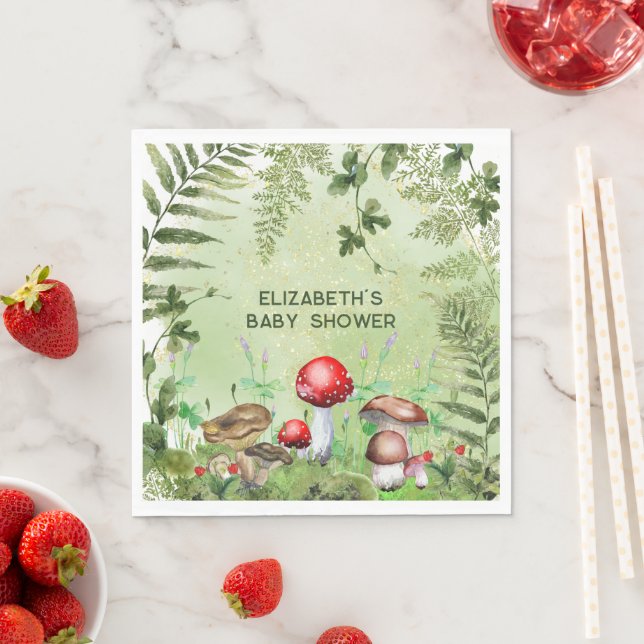 Rustic Woodland Greenery Mushrooms Fungi Ferns Napkins (Insitu)