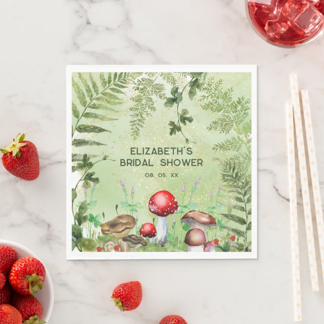 Rustic Woodland Greenery Mushrooms Fungi Ferns Napkins (Insitu)