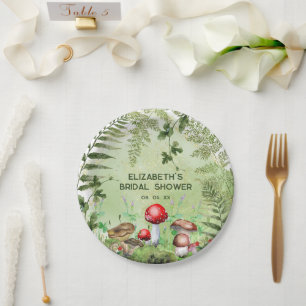 Rustic Woodland Greenery Mushrooms Fungi Ferns Paper Plates