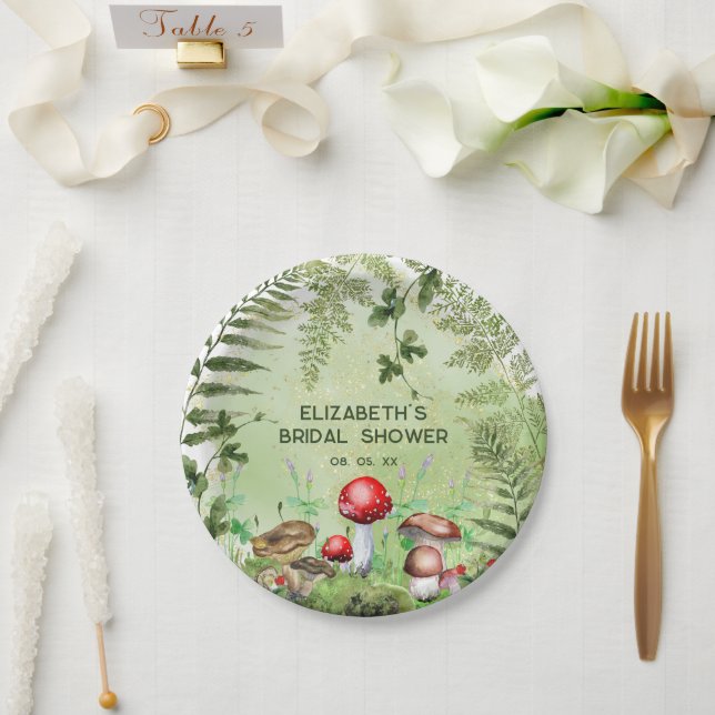 Rustic Woodland Greenery Mushrooms Fungi Ferns Paper Plates (Wedding)