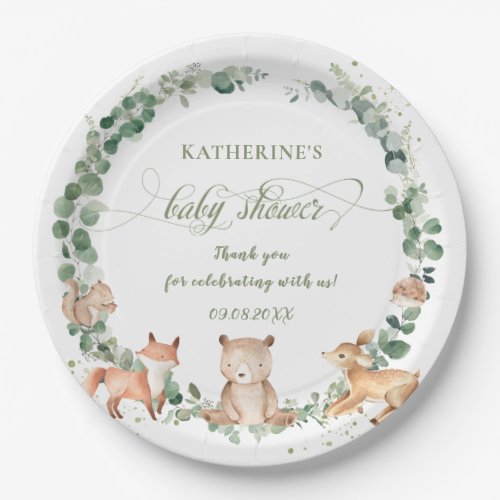 Rustic Woodland Greenery Neutral Baby Shower   Paper Plates