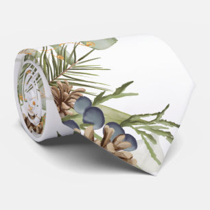 Rustic Woodland Greenery & Pinecones Wedding Neck Tie