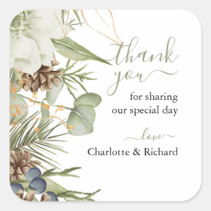 Rustic Woodland Greenery Wedding Thank you Square Sticker