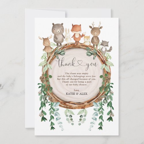 Rustic Woodland Greenery Wild Animals Baby Shower Thank You Card