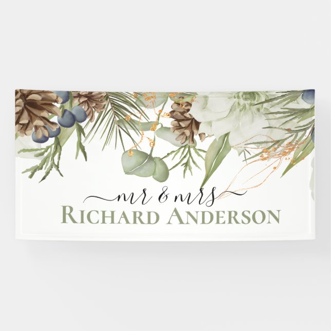 Rustic Woodland Greenery with Pinecones Banner (Horizontal)