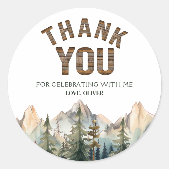 Rustic Woodland Happy Camper Thank You Party Stick Classic Round Sticker (Front)