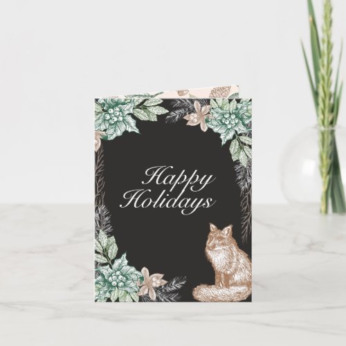 rustic woodland holly plant holiday photo card