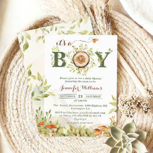 Rustic Woodland Its a Boy Baby Shower Forest Invitation