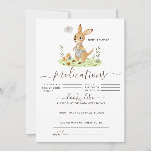 Rustic Woodland Kangaroo Baby Shower Predictions  (Front)